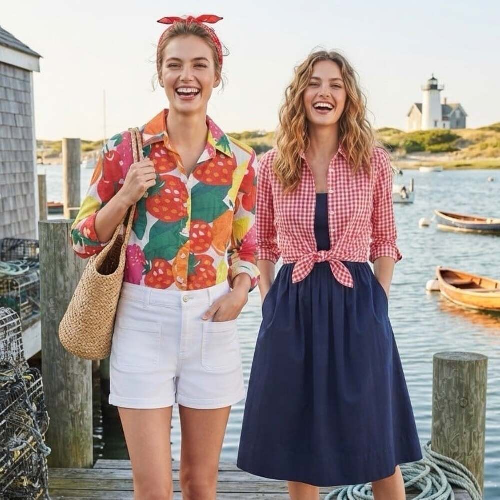 Boden Lot Of 2 Sz 0 Petite Linen Fruit Pattern Orange Gingham Long Sleeve Tops